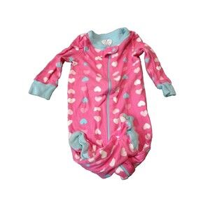 made with love by place size 3-6 pink sleeper with multi color hearts